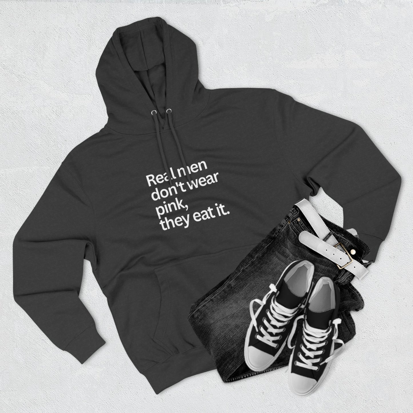 Funny Men's Fleece Hoodie - 'Real Men Don't Wear Pink, They Eat It'