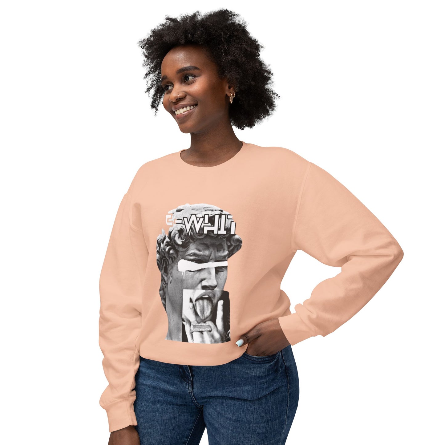 Artistic Crewneck Sweatshirt with Statue Graphic