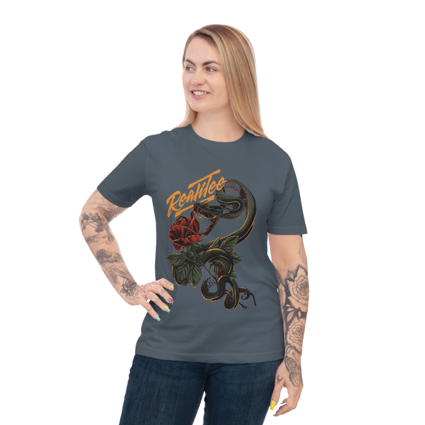 Real Tee Unisex Classic Jersey T-Shirt - Vintage Snake & Rose Design