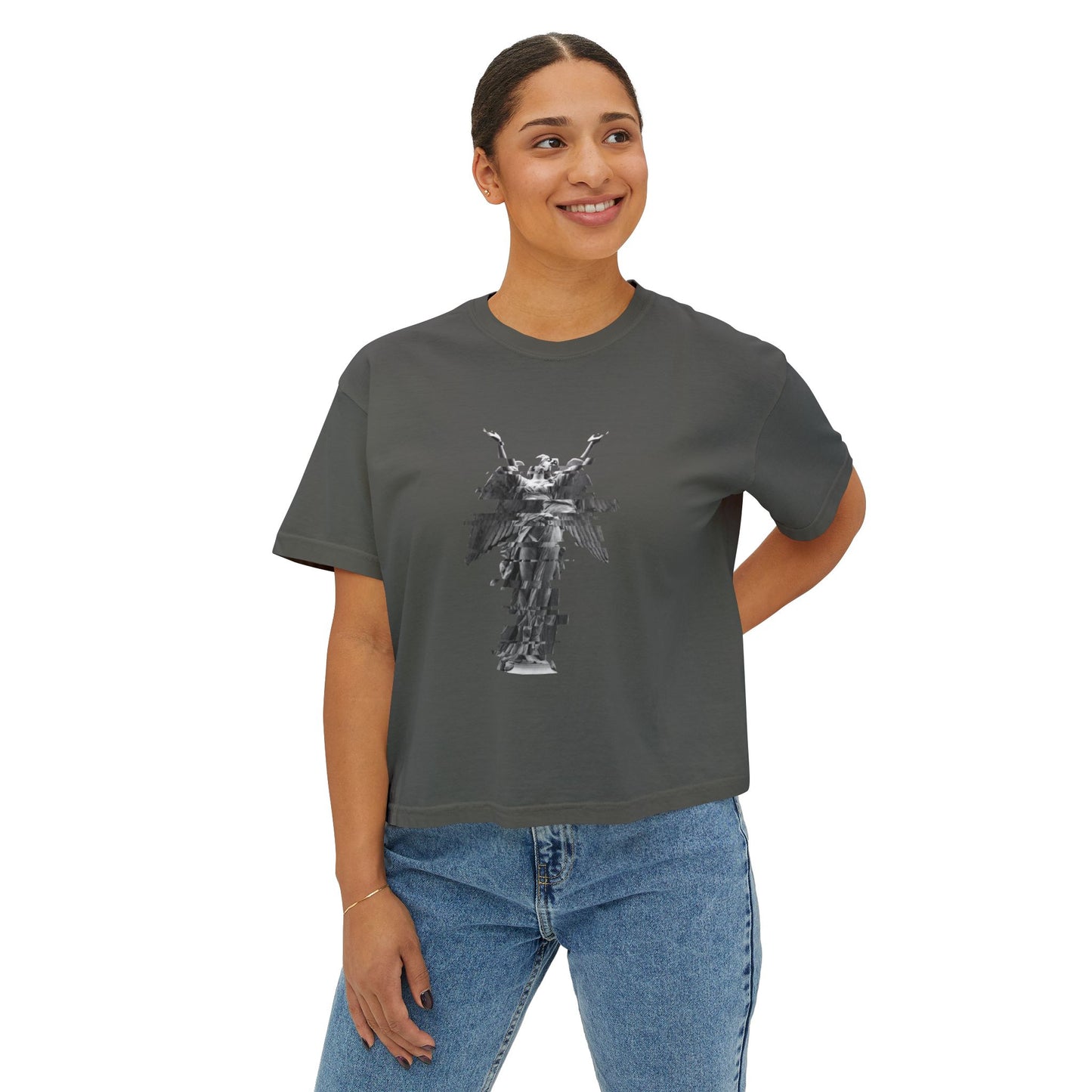 Women's Boxy Tee with Artistic Design - Stylish Casual Top for Everyday Wear