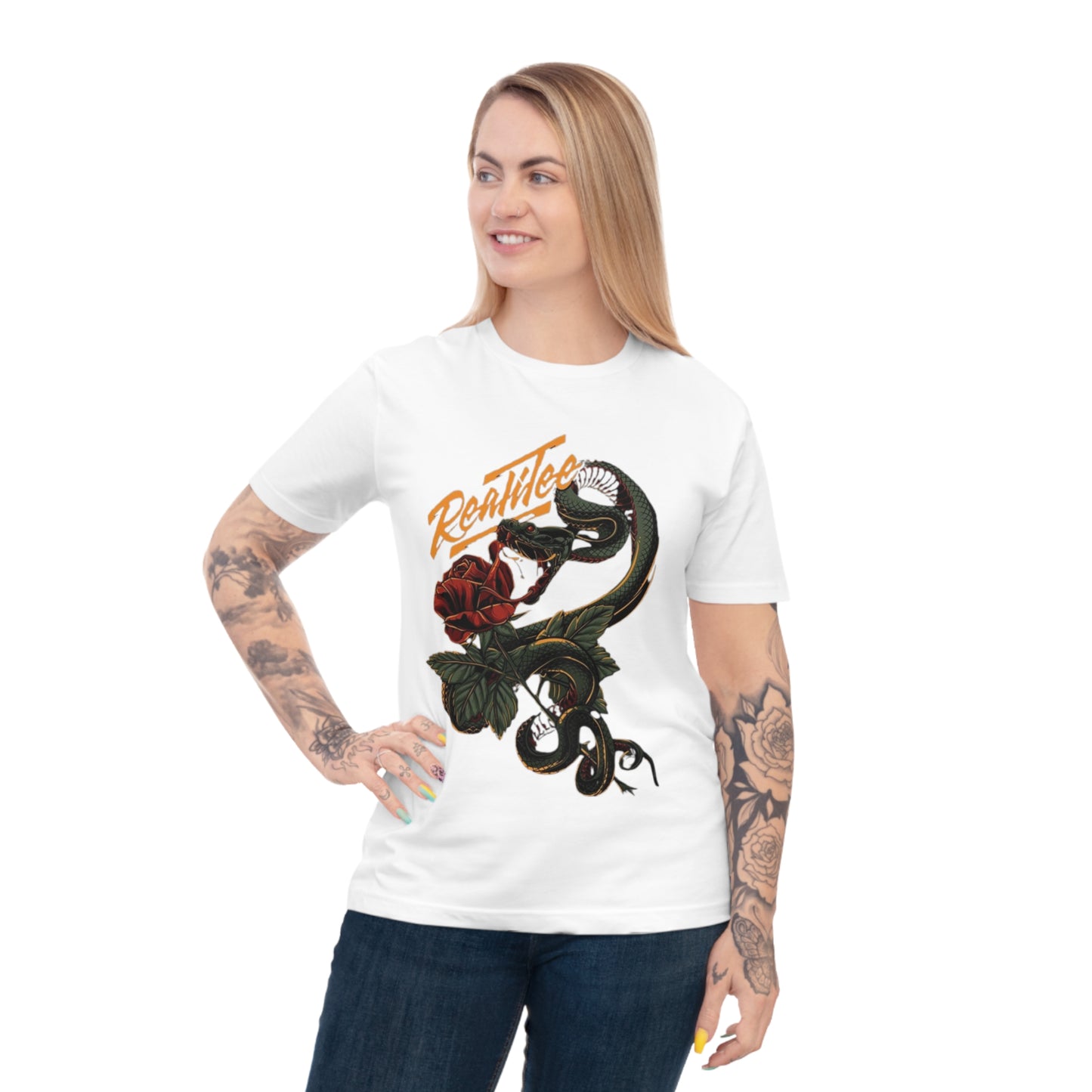 Real Tee Unisex Classic Jersey T-Shirt - Vintage Snake & Rose Design
