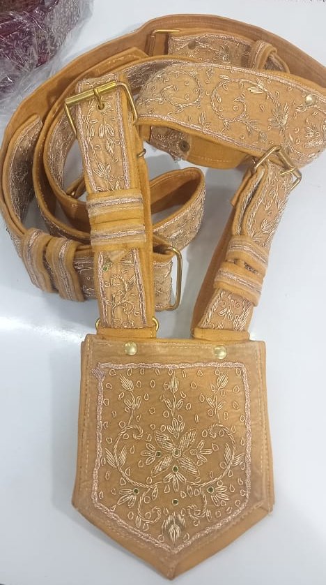 Premium Camel Brown Zari Jardozi Work Groom Crossbelt