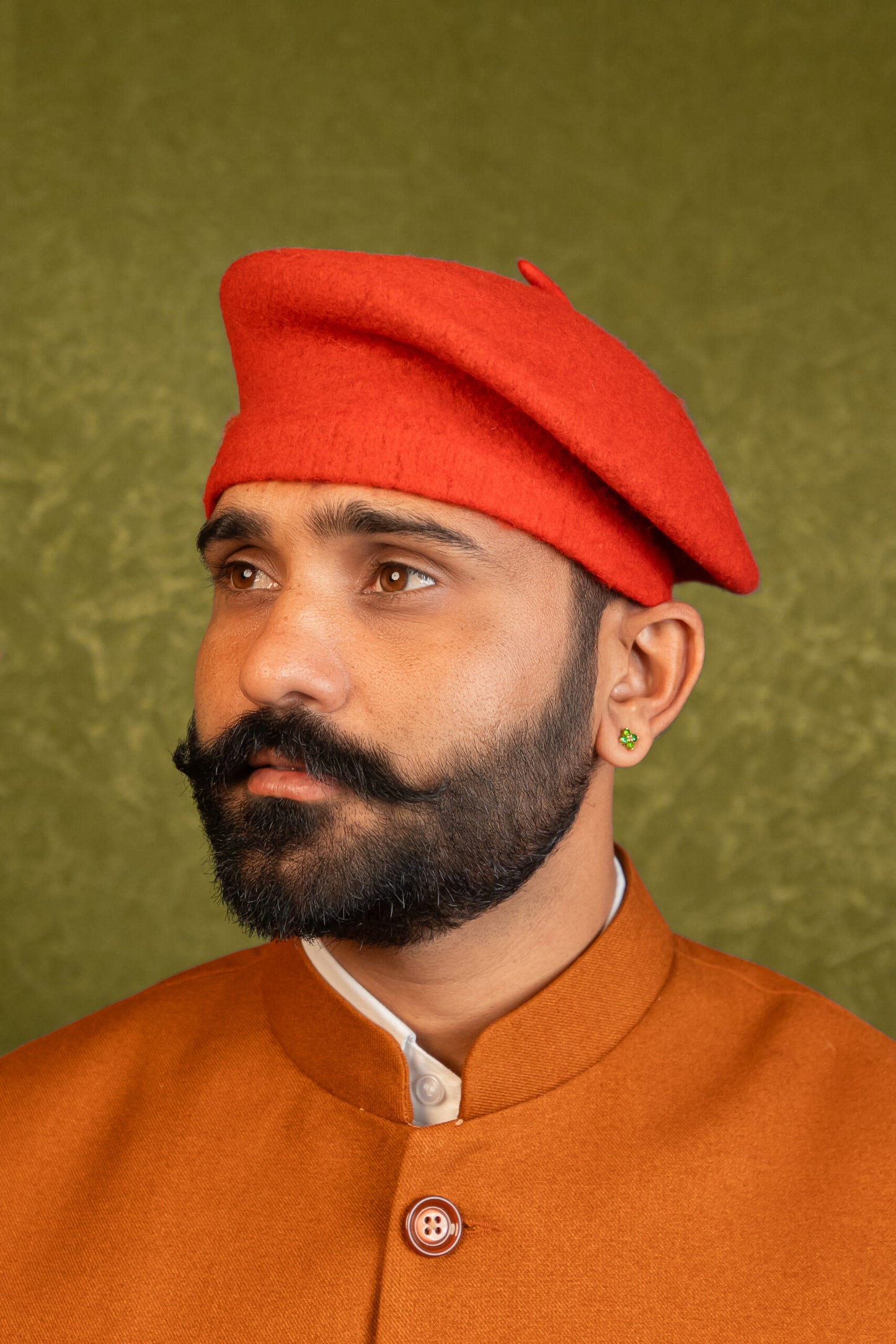 Rajputi Beret Cap in Saffron