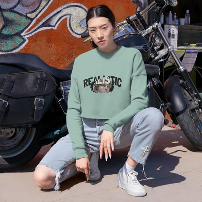 Realistic Graphic Women’s Cropped Sweatshirt - Trendy Mint Green Apparel