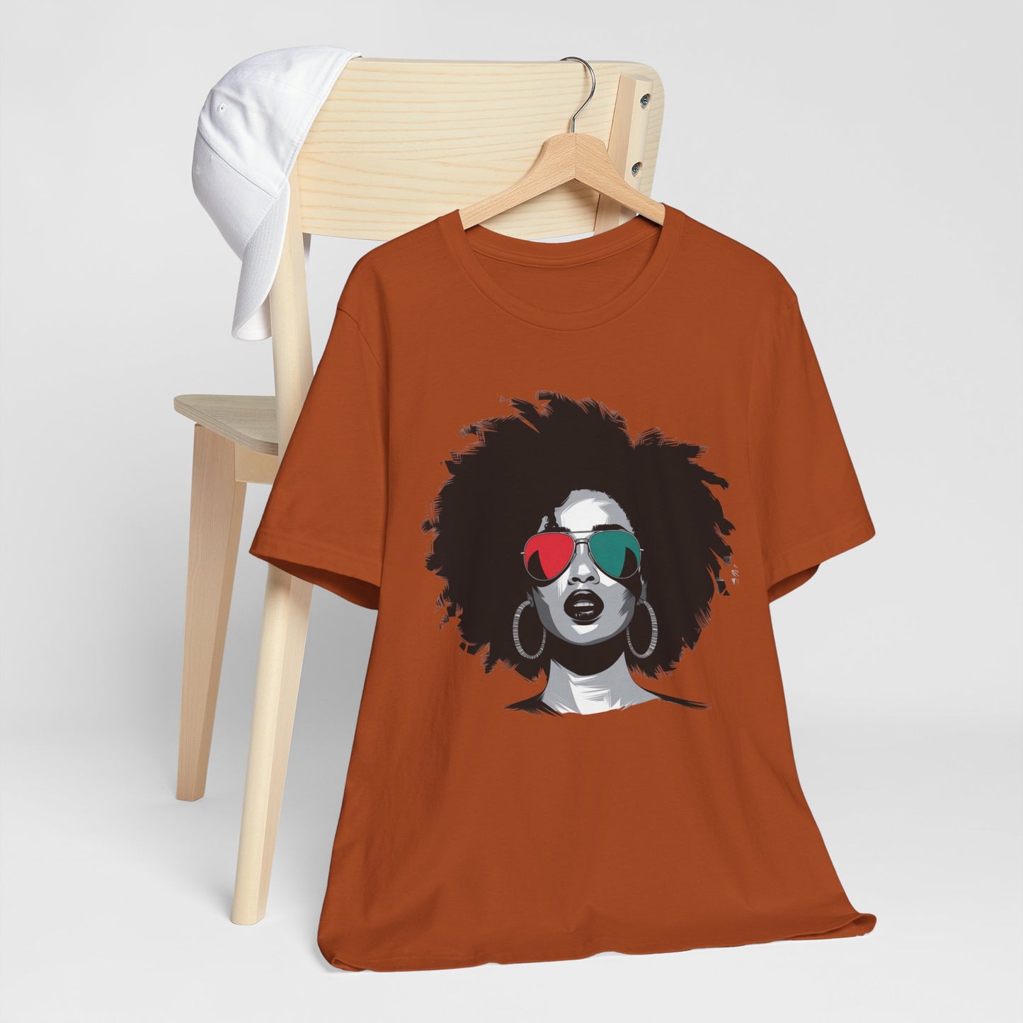 Wings Fashion Bold Afro-American Pride Tee with Sunglasses Design