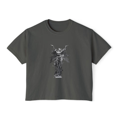 Women's Boxy Tee with Artistic Design - Stylish Casual Top for Everyday Wear
