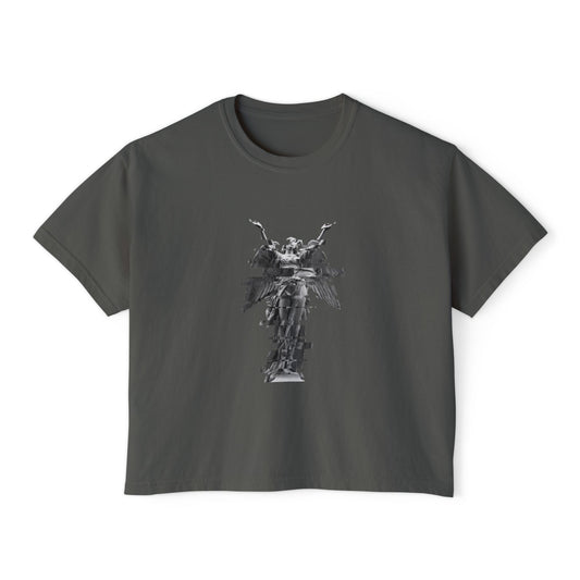 Women's Boxy Tee with Artistic Design - Stylish Casual Top for Everyday Wear