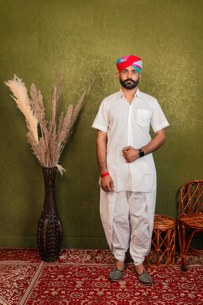 Cotton Collar Kurta with Traditional Dhoti Set