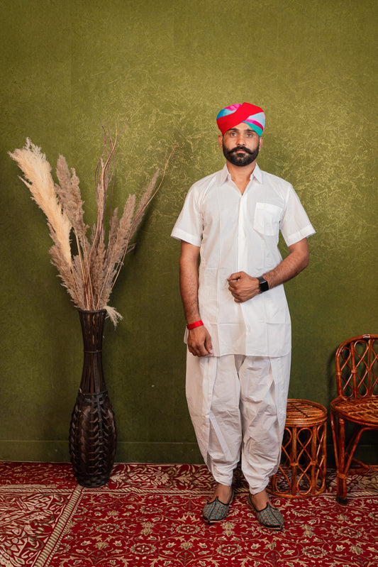 Cotton Collar Kurta with Traditional Dhoti Set