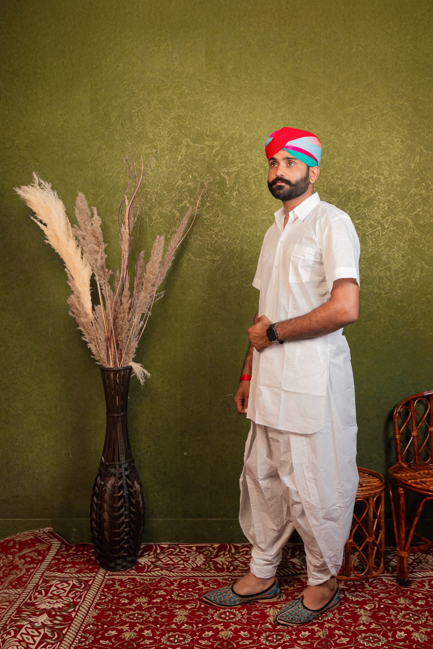 Cotton Collar Kurta with Traditional Dhoti Set