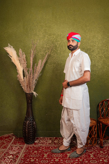 Cotton Collar Kurta with Traditional Dhoti Set