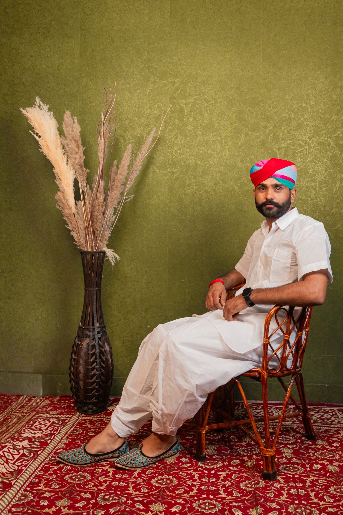 Cotton Collar Kurta with Traditional Dhoti Set