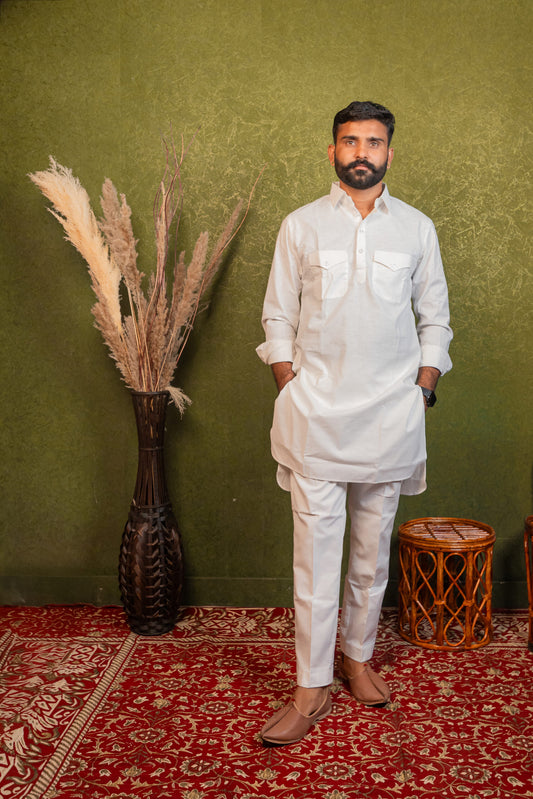 Cotton Collar Kurta/Kameez with Pajama (Pant) Set