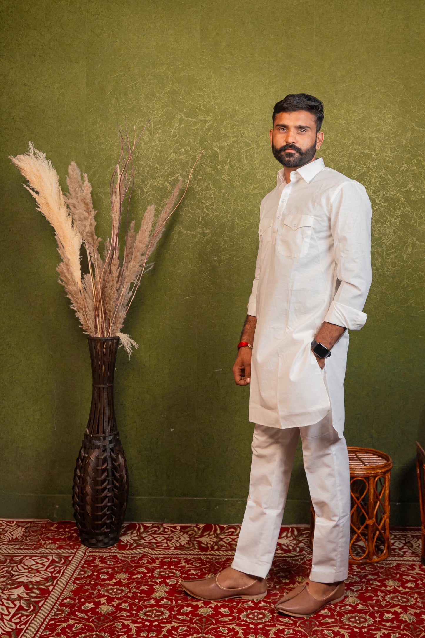 Cotton Collar Kurta/Kameez with Pajama (Pant) Set