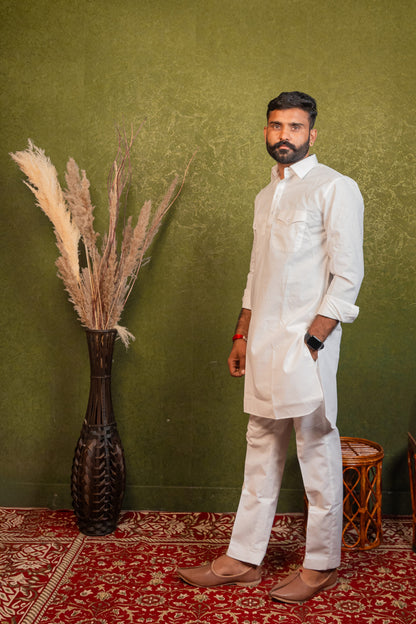 Cotton Collar Kurta/Kameez with Pajama (Pant) Set