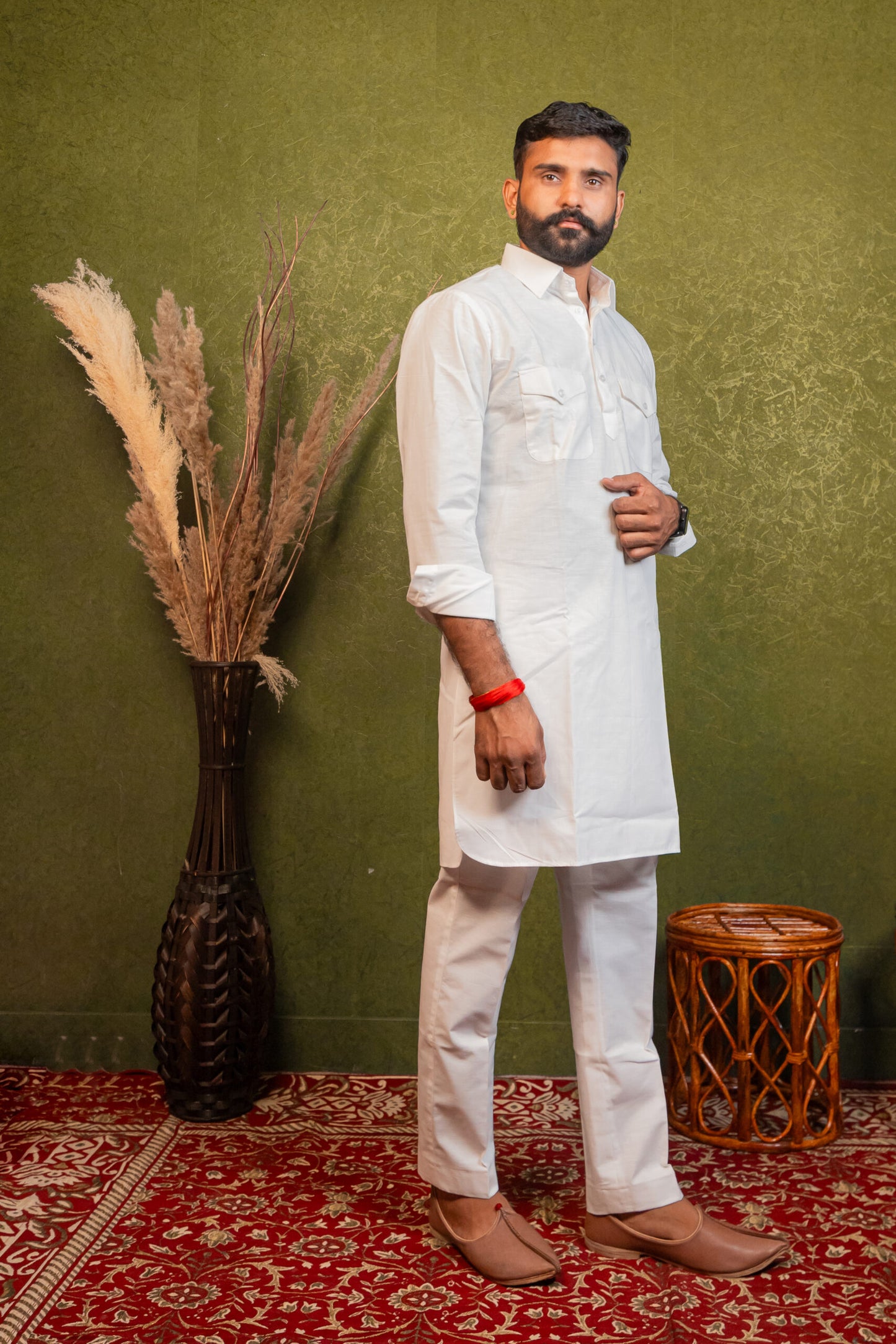 Cotton Collar Kurta/Kameez with Pajama (Pant) Set