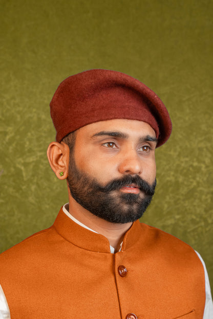 Rajputi Beret Cap in Brown