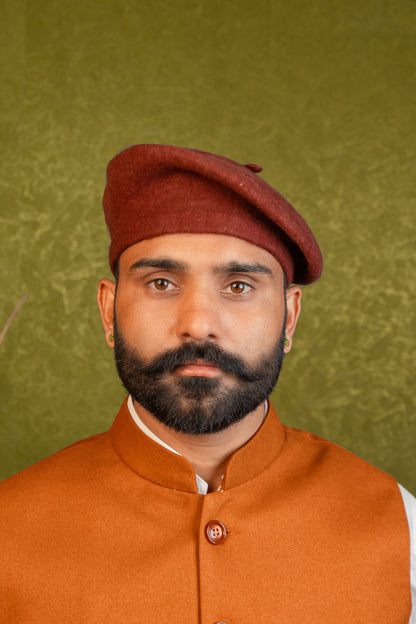 Rajputi Beret Cap in Brown