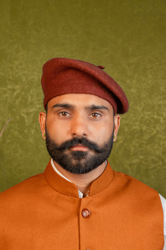 Rajputi Beret Cap in Brown