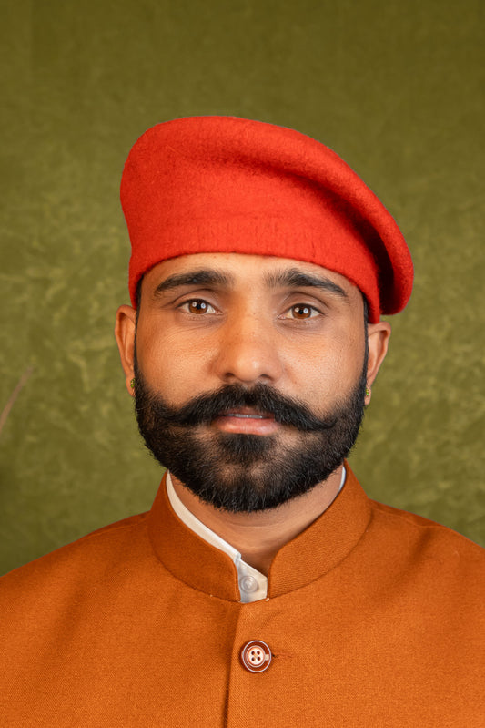 Rajputi Beret Cap in Saffron