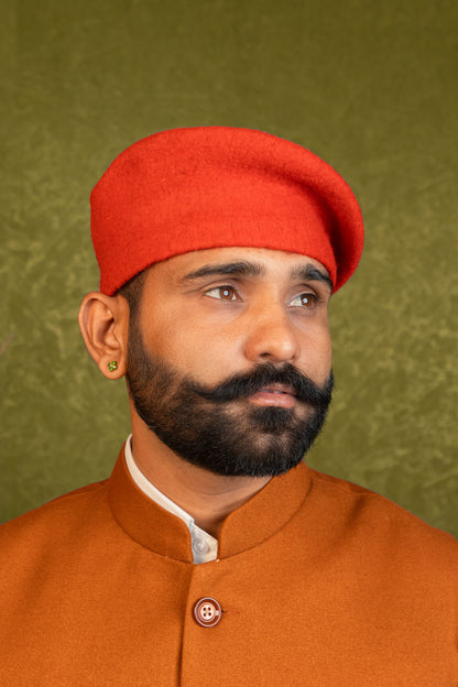 Rajputi Beret Cap in Saffron