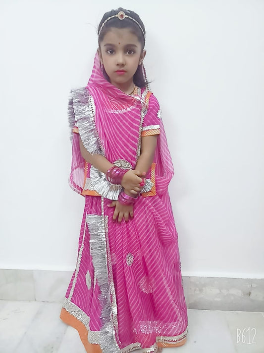 Pink Lehariya Baby Girl Rajputi Poshak