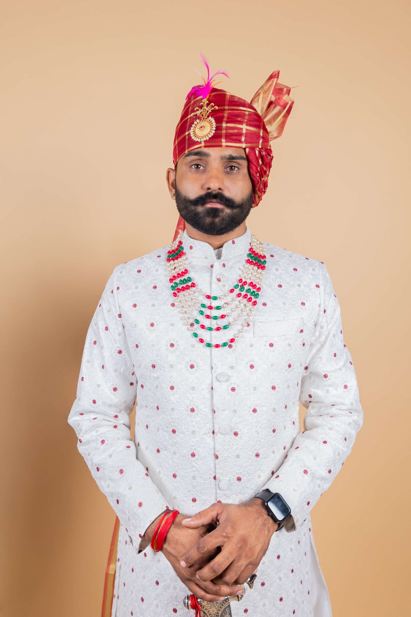 Alluring White Floral Thread Embroidered Sherwani for Men