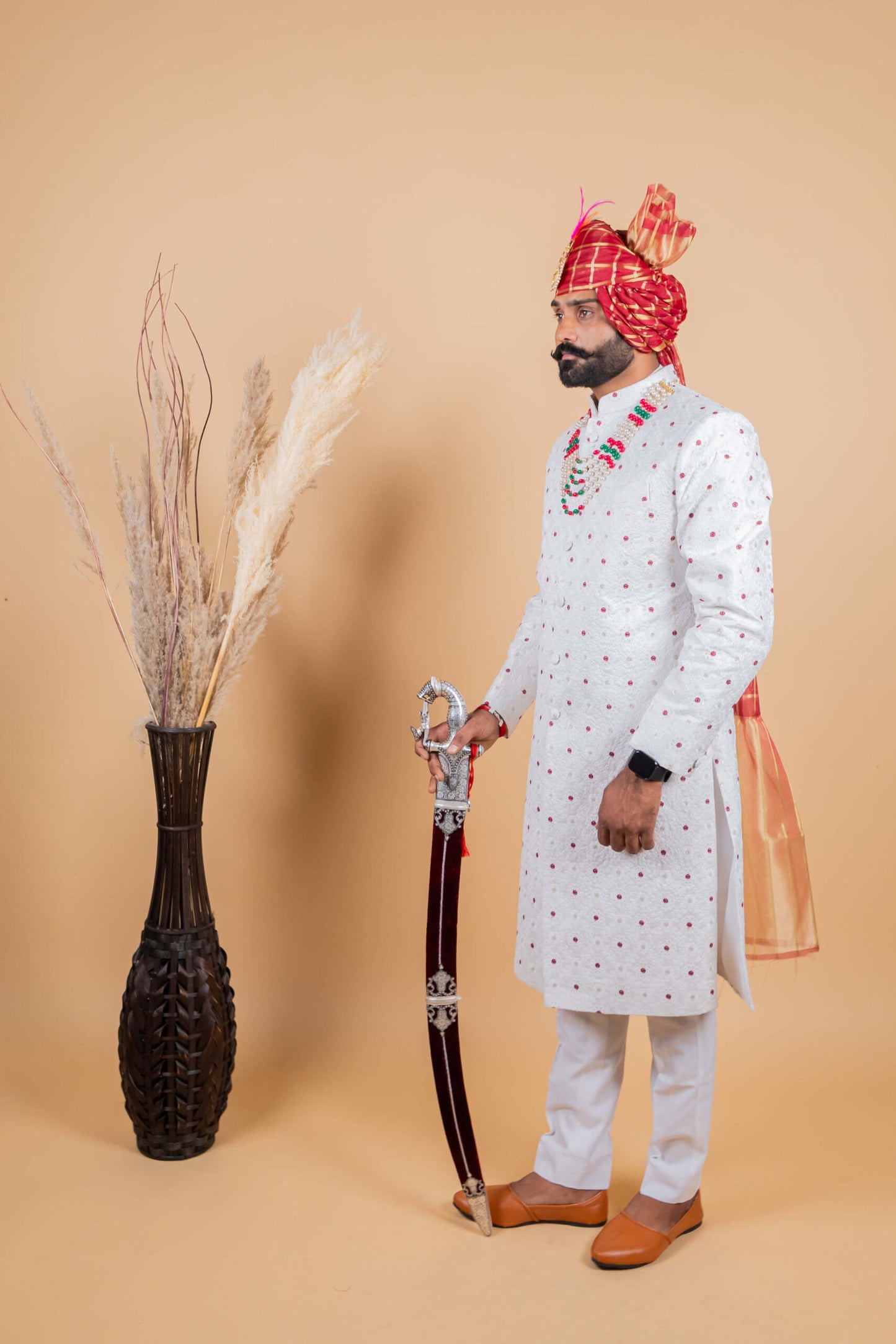 Alluring White Floral Thread Embroidered Sherwani for Men
