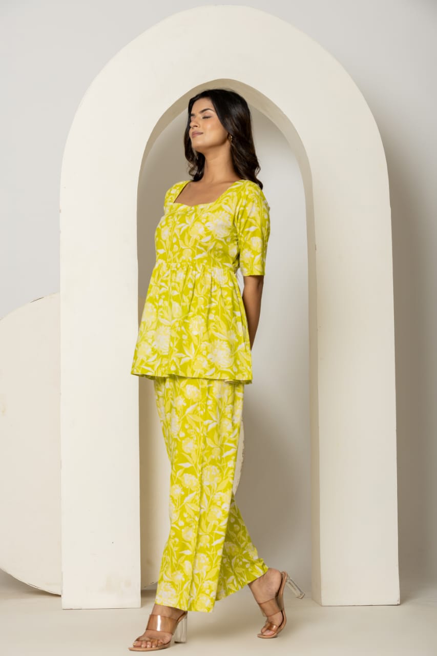Cotton Printed Short Kurti Bottom Co-Ord Set