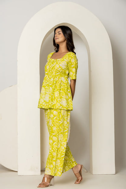 Cotton Printed Short Kurti Bottom Co-Ord Set