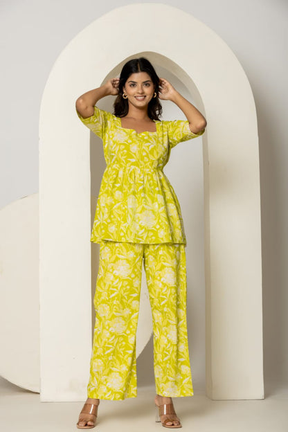 Cotton Printed Short Kurti Bottom Co-Ord Set