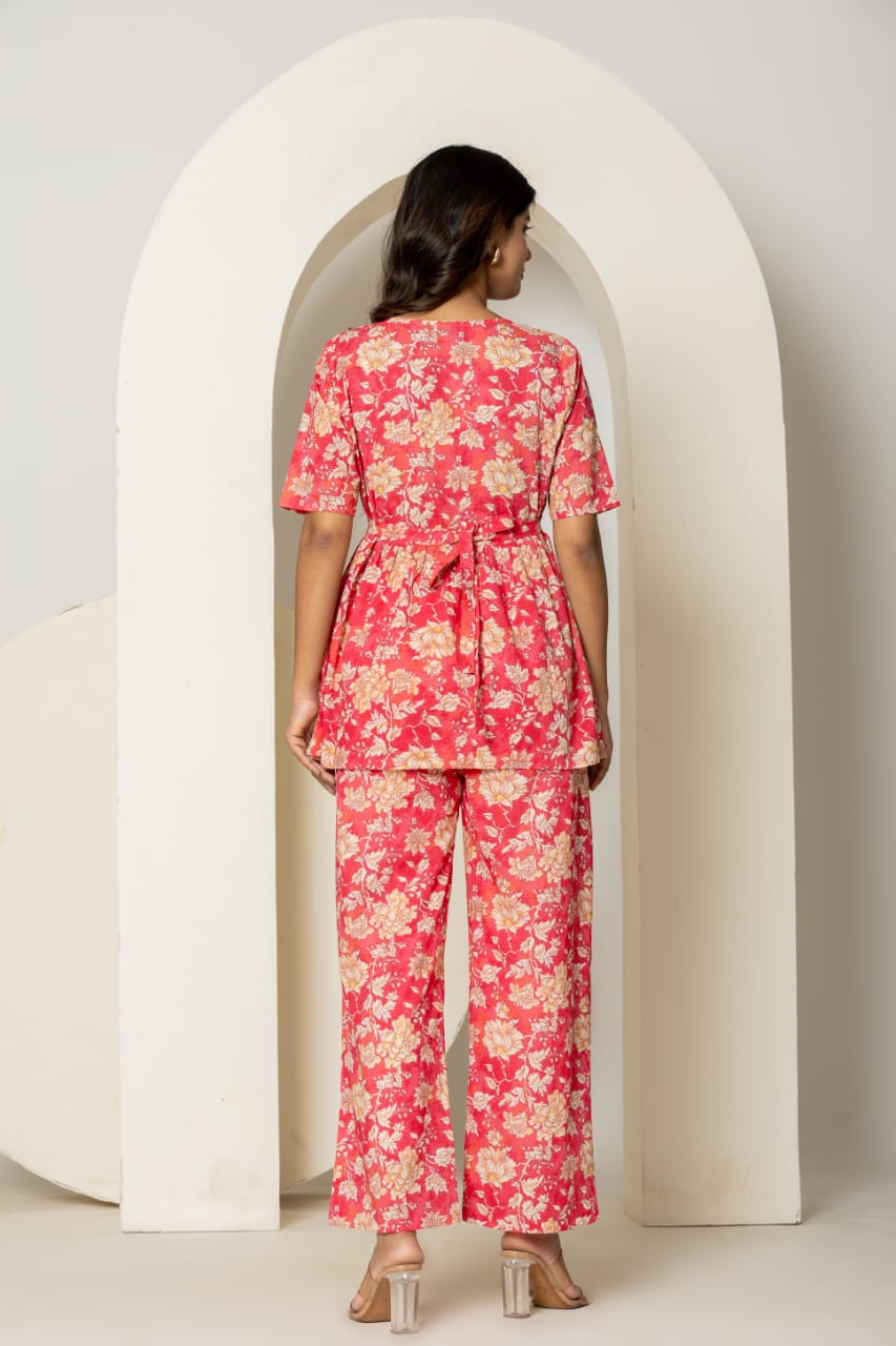 Cotton Printed Short Kurti Bottom Co-Ord Set