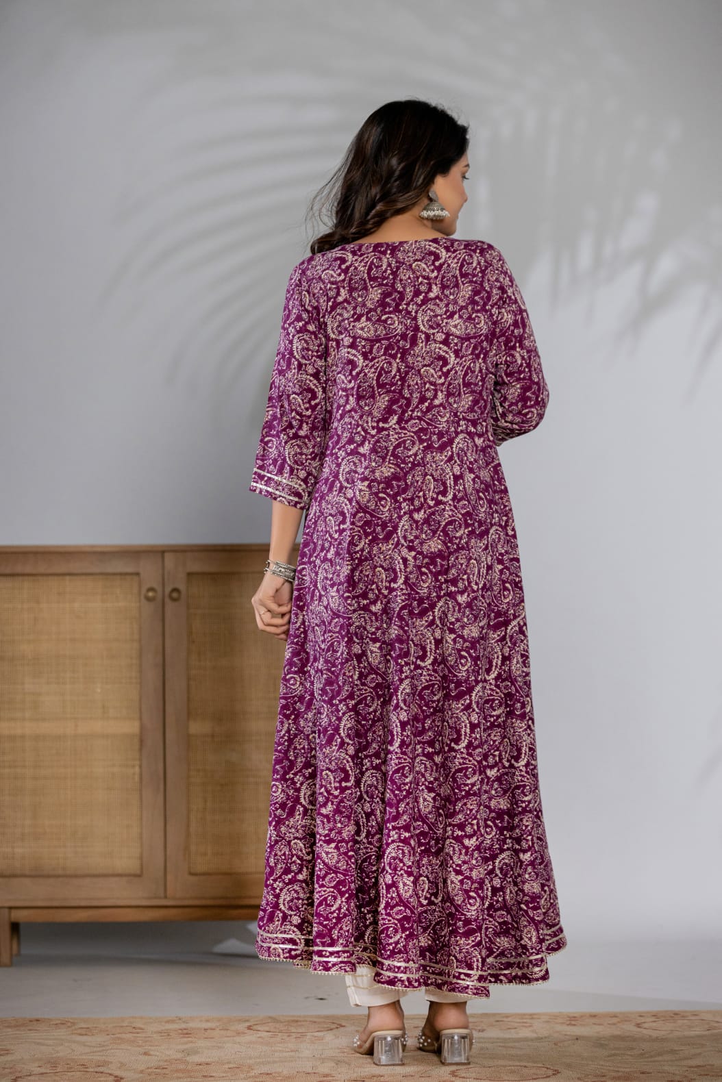 Purple Trendy Reyon Printed Ethnic Gown with Pants