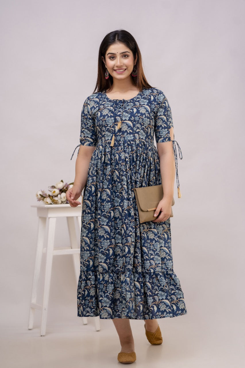 Black Floral Cotton Printed Dress