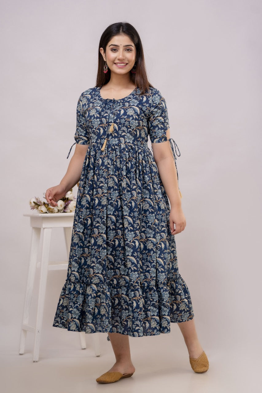 Black Floral Cotton Printed Dress