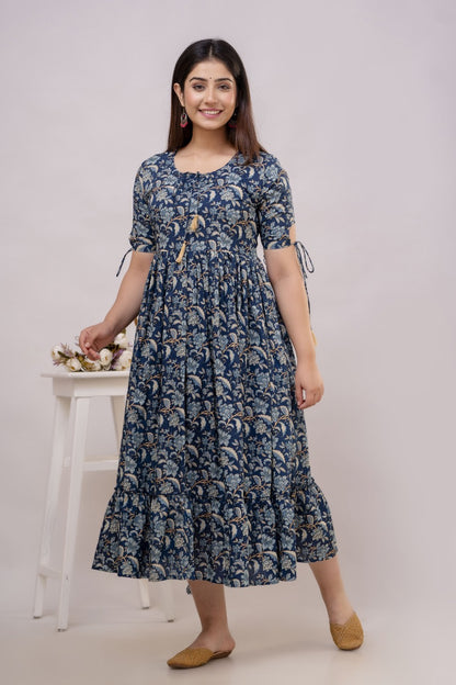 Black Floral Cotton Printed Dress