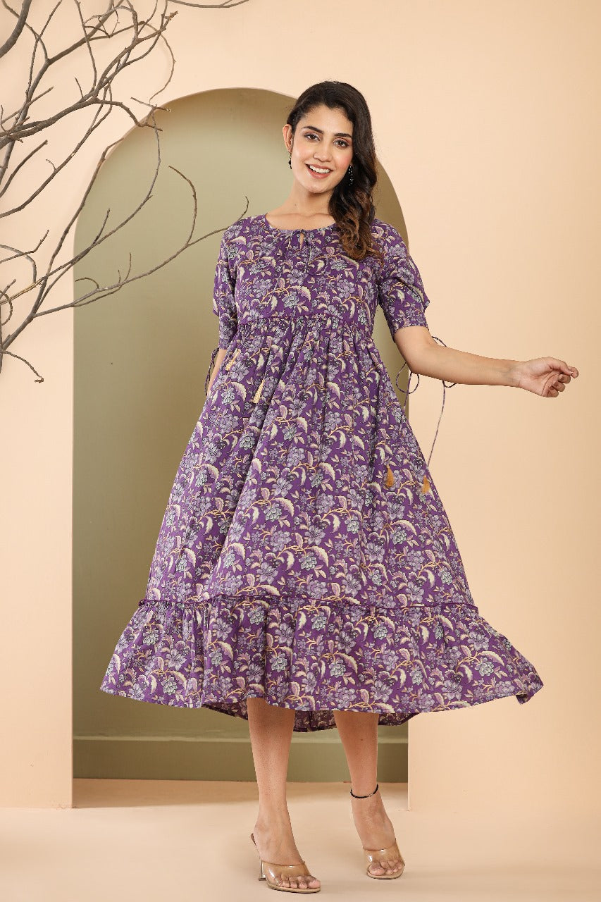 Blue Floral Cotton Printed Dress