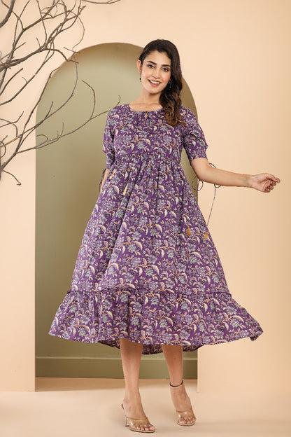 Blue Floral Cotton Printed Dress