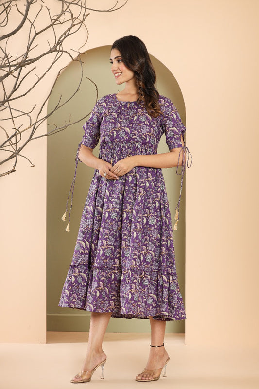 Blue Floral Cotton Printed Dress