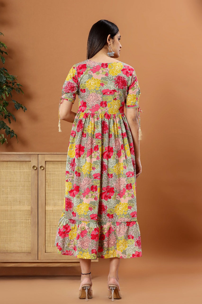 Multicolour Floral Cotton Printed Dress