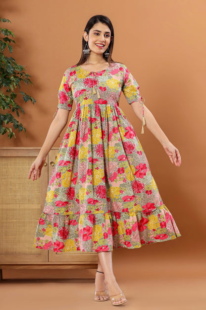 Multicolour Floral Cotton Printed Dress