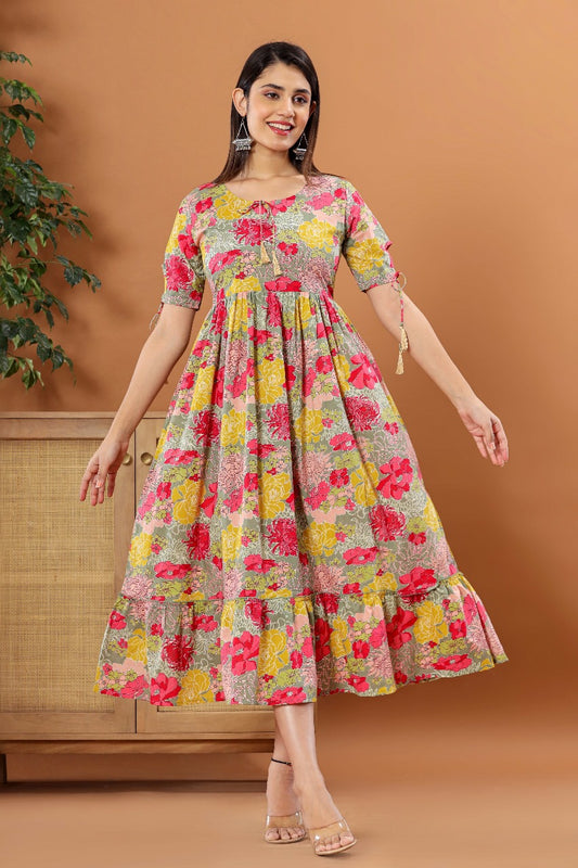 Multicolour Floral Cotton Printed Dress