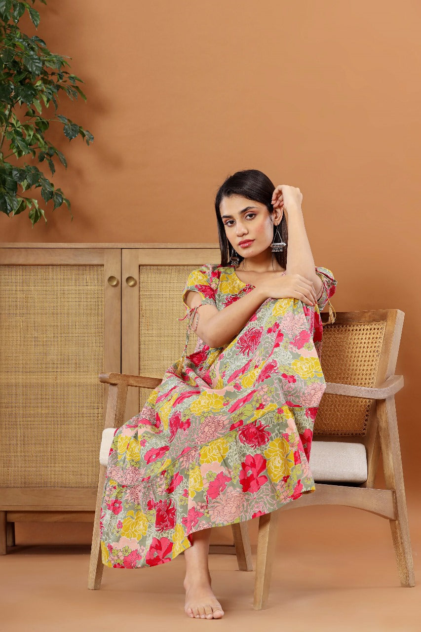 Multicolour Floral Cotton Printed Dress