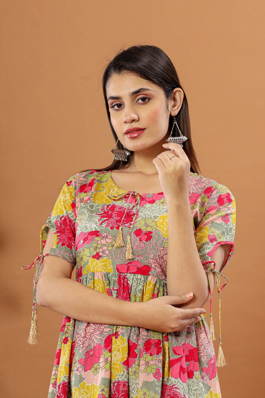 Multicolour Floral Cotton Printed Dress