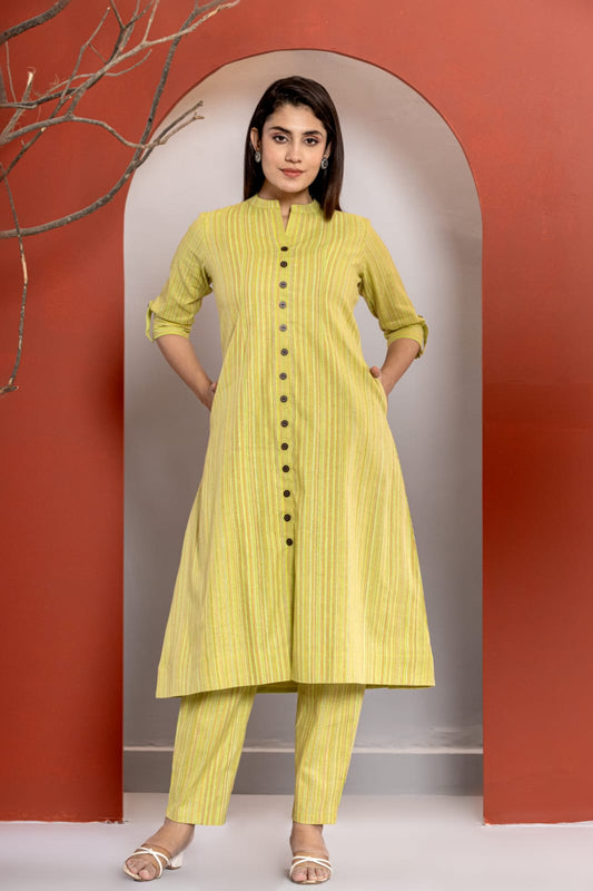 Green A-line Kurti Pant Set