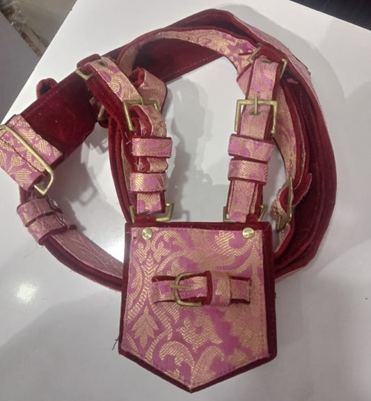Pink Golden Zari Groom Crossbelt
