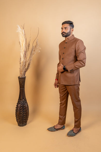 Brown Jodhpuri Bandhgala Suit For Men