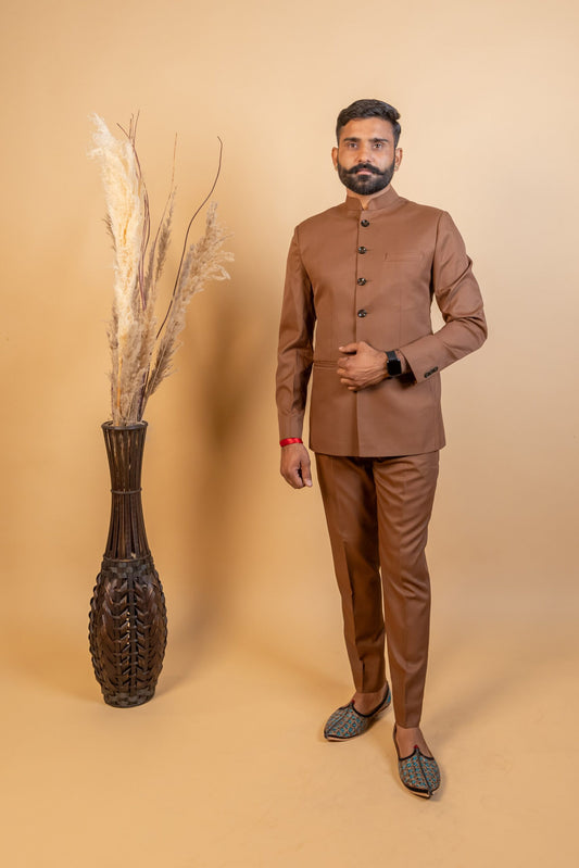 Brown Jodhpuri Bandhgala Suit For Men
