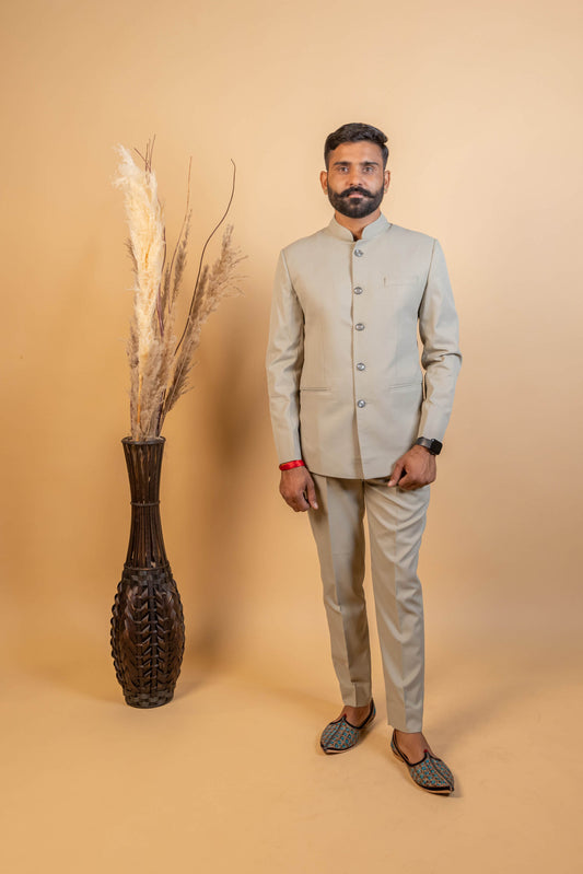 Beige Jodhpuri Bandhgala Suit For Men