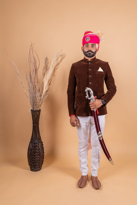 Velvet Brown Color Jodhpuri Bandgala with Trouser